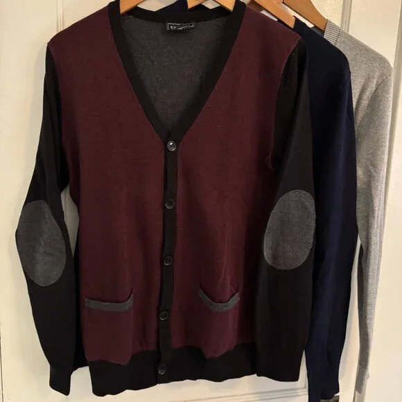 Three Express Men's Cardigans, Size Small, Gray, Navy, Black/Burgundy/Gray - Picture 1 of 7